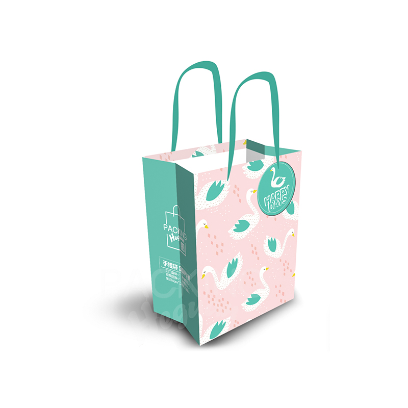 Bolsa de papel de regalo mediana menta y cisne rosa